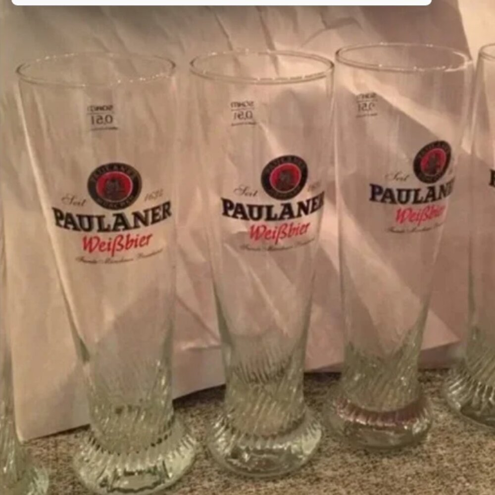 3 Paulaner Weißbier Weissbier Swirl Pattern Beer Glass 0.5L 10" München Brewery